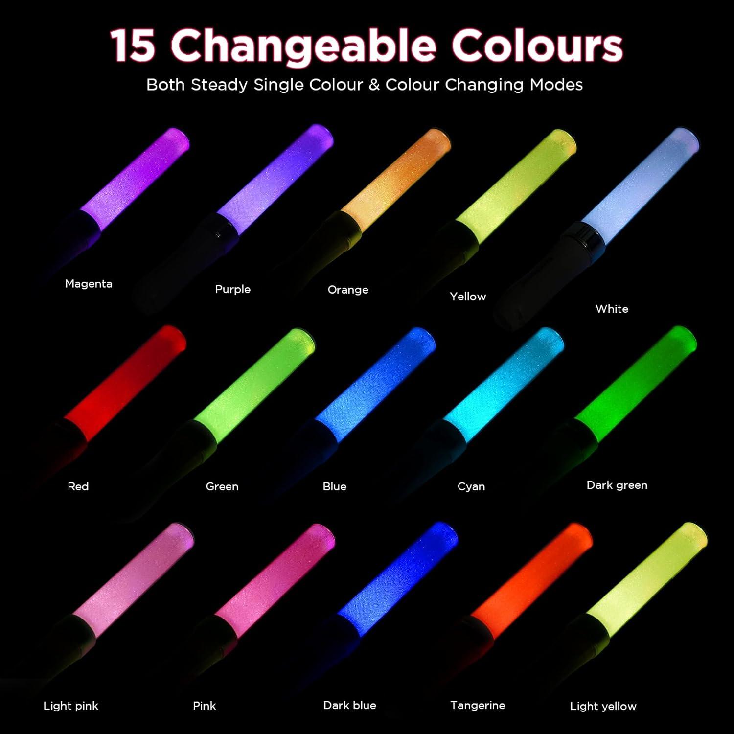 Palos de Luz LED Reutilizables BINWO 2 Piezas 15 Colores