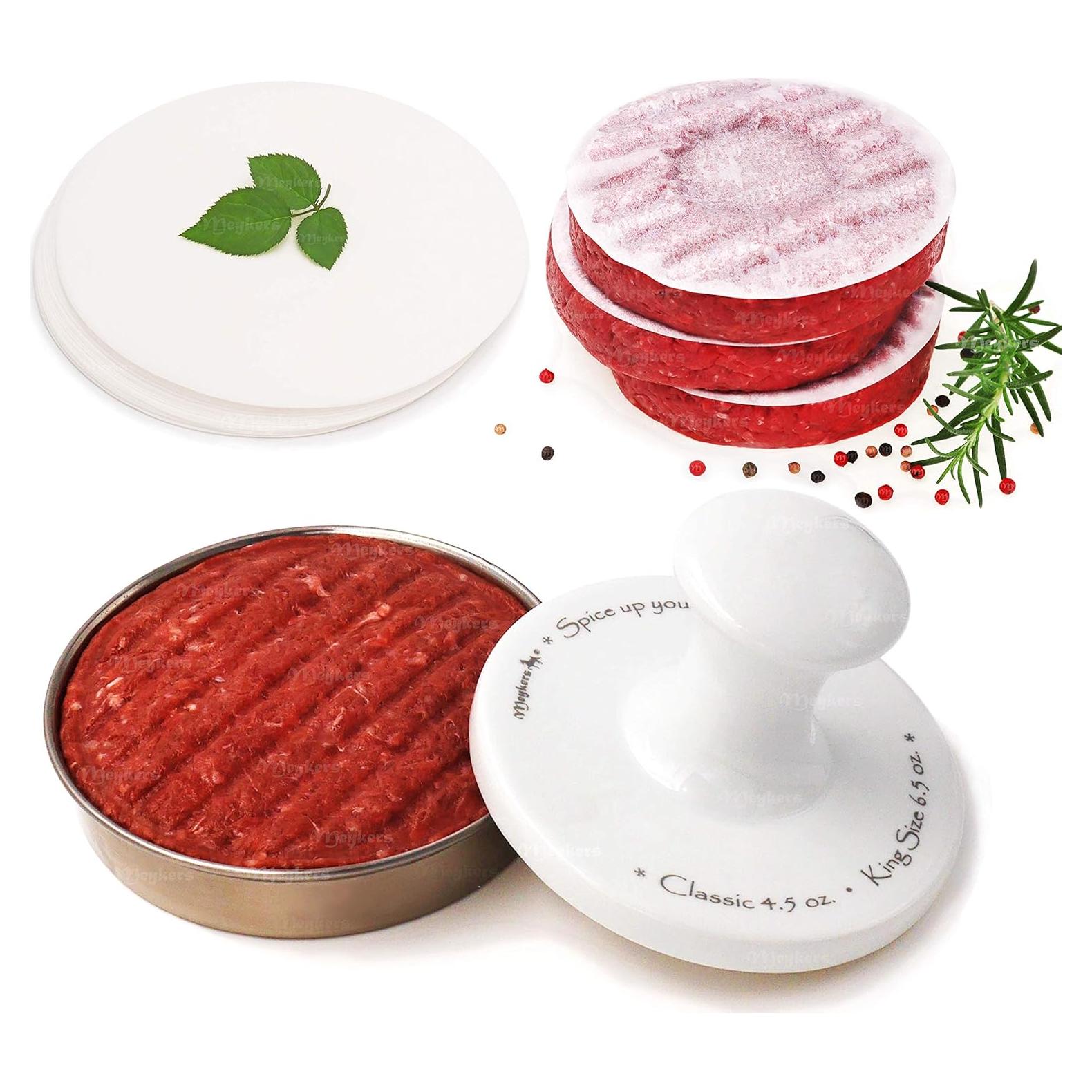 Prensa de Hamburguesas Meykers 5" Acero Inoxidable con 100 Papeles