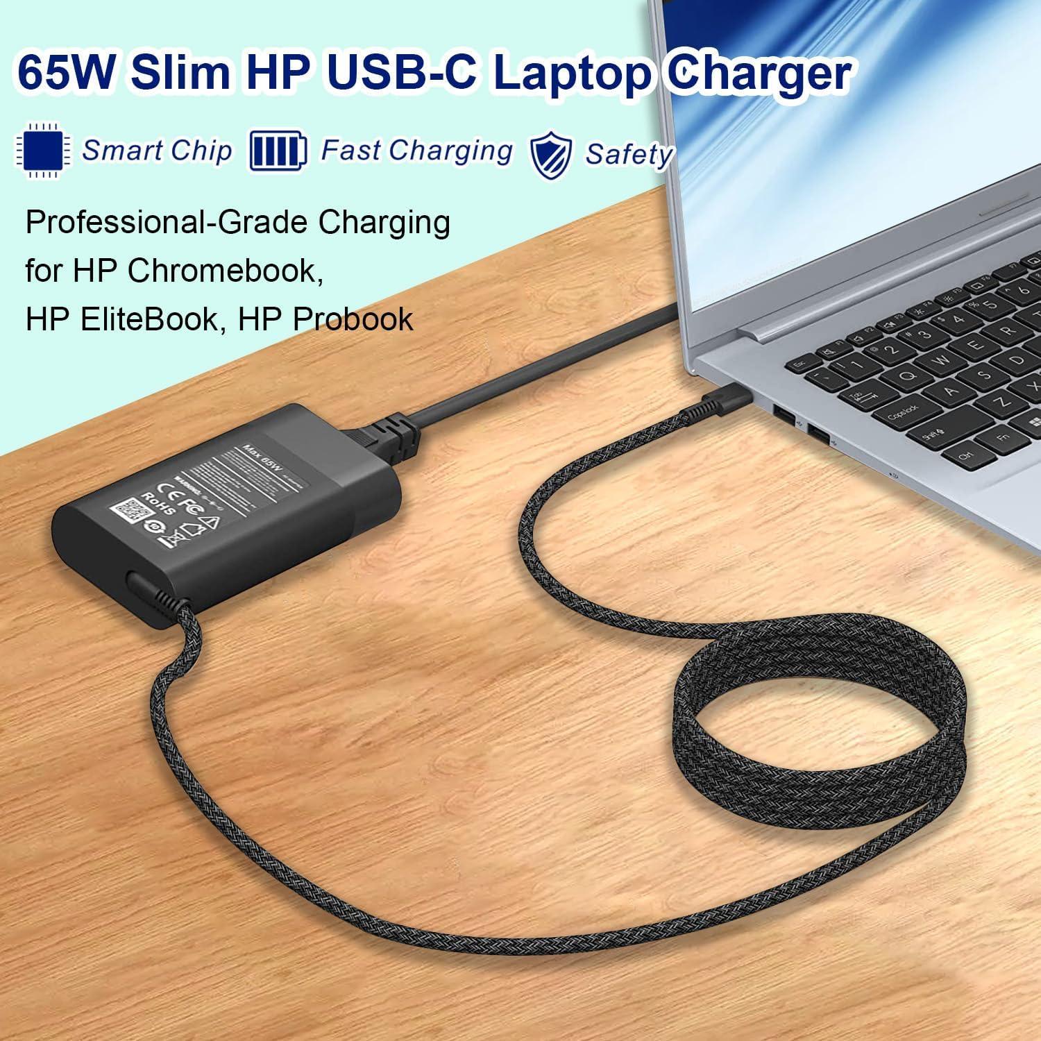 Cargador HP Slim 65W USB-C para Laptop Envy, Spectre, Elite
