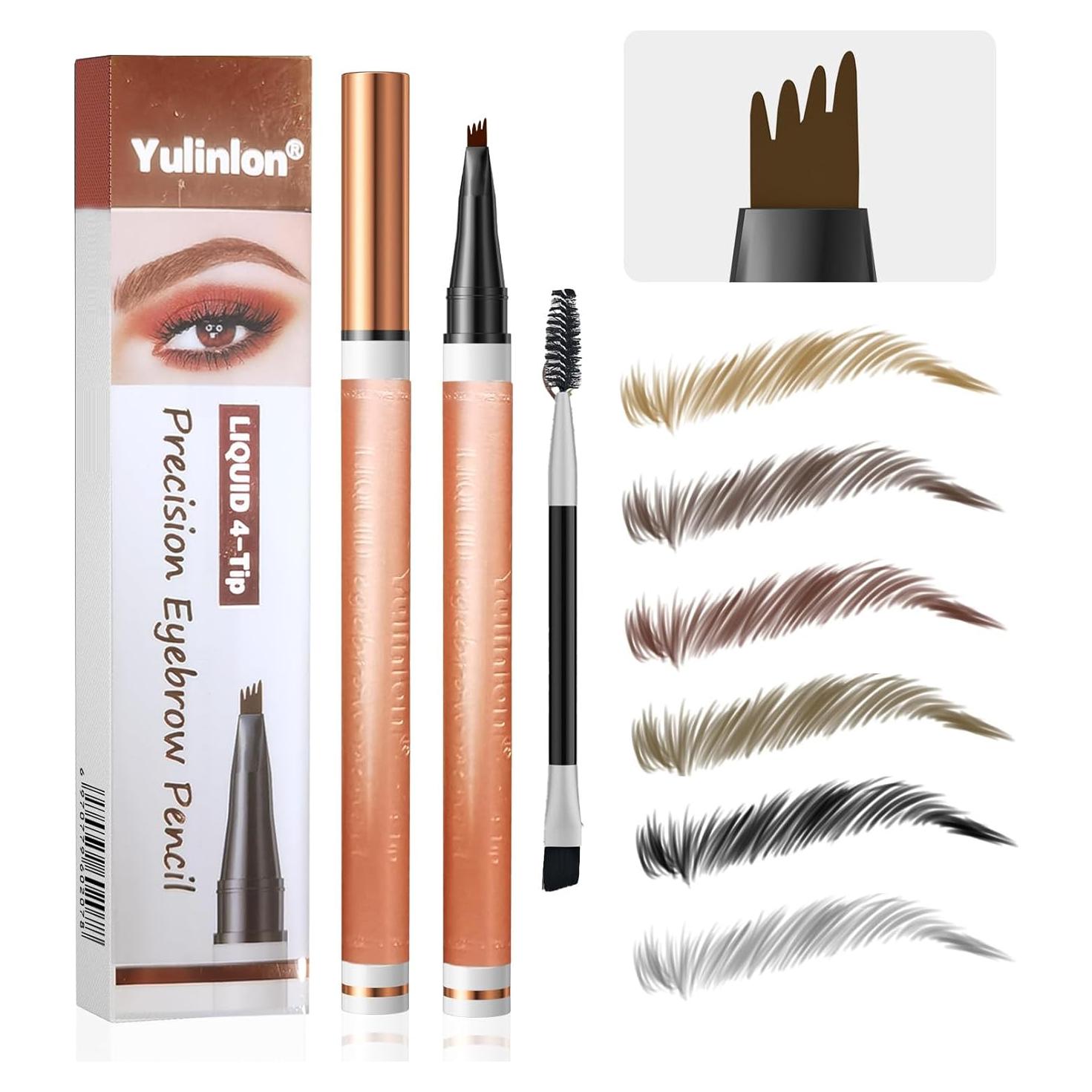 Lápiz de Cejas 4 Puntas Yulinlon Marrón Oscuro Impermeable