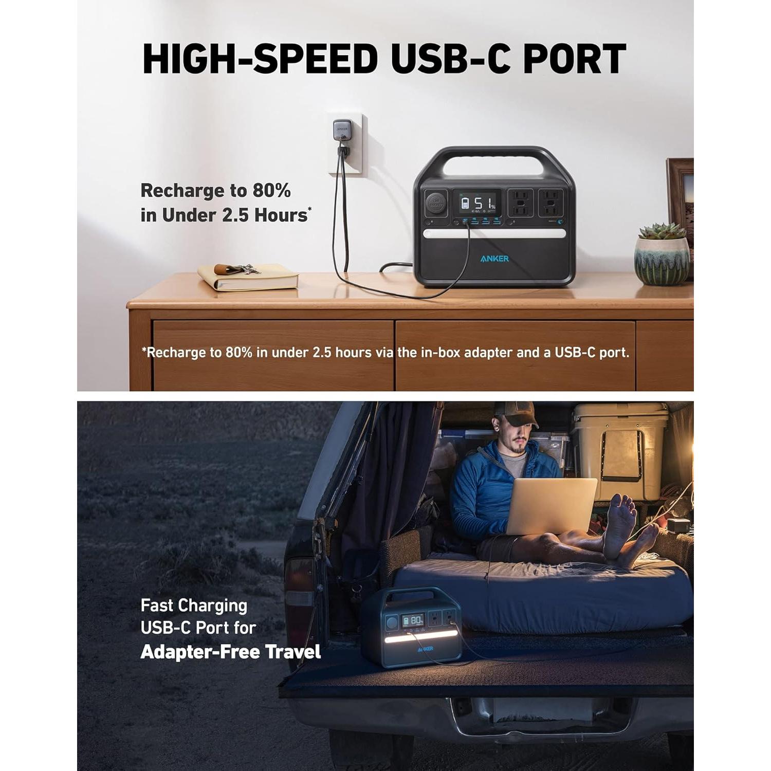 Estación de Energía Portátil Anker 535, 512Wh, 500W, 9 Puertos