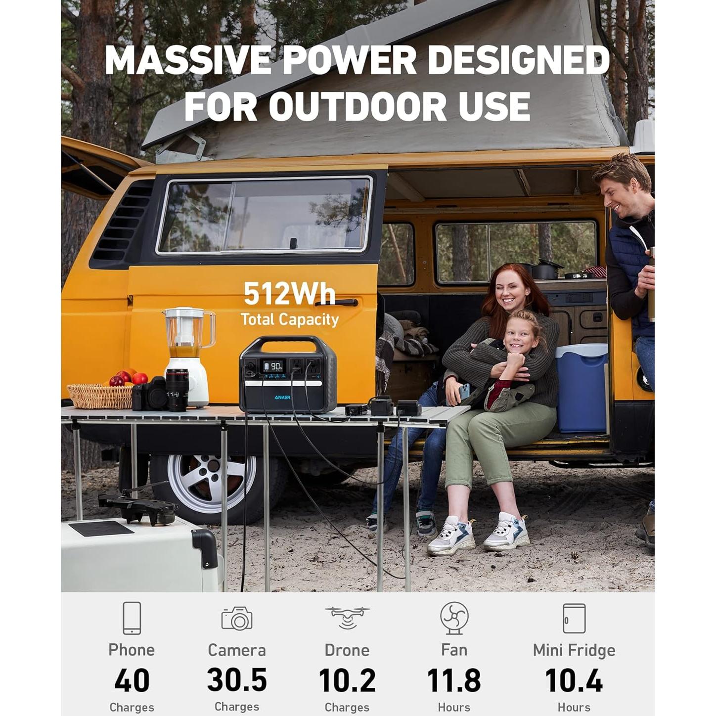 Estación de Energía Portátil Anker 535, 512Wh, 500W, 9 Puertos