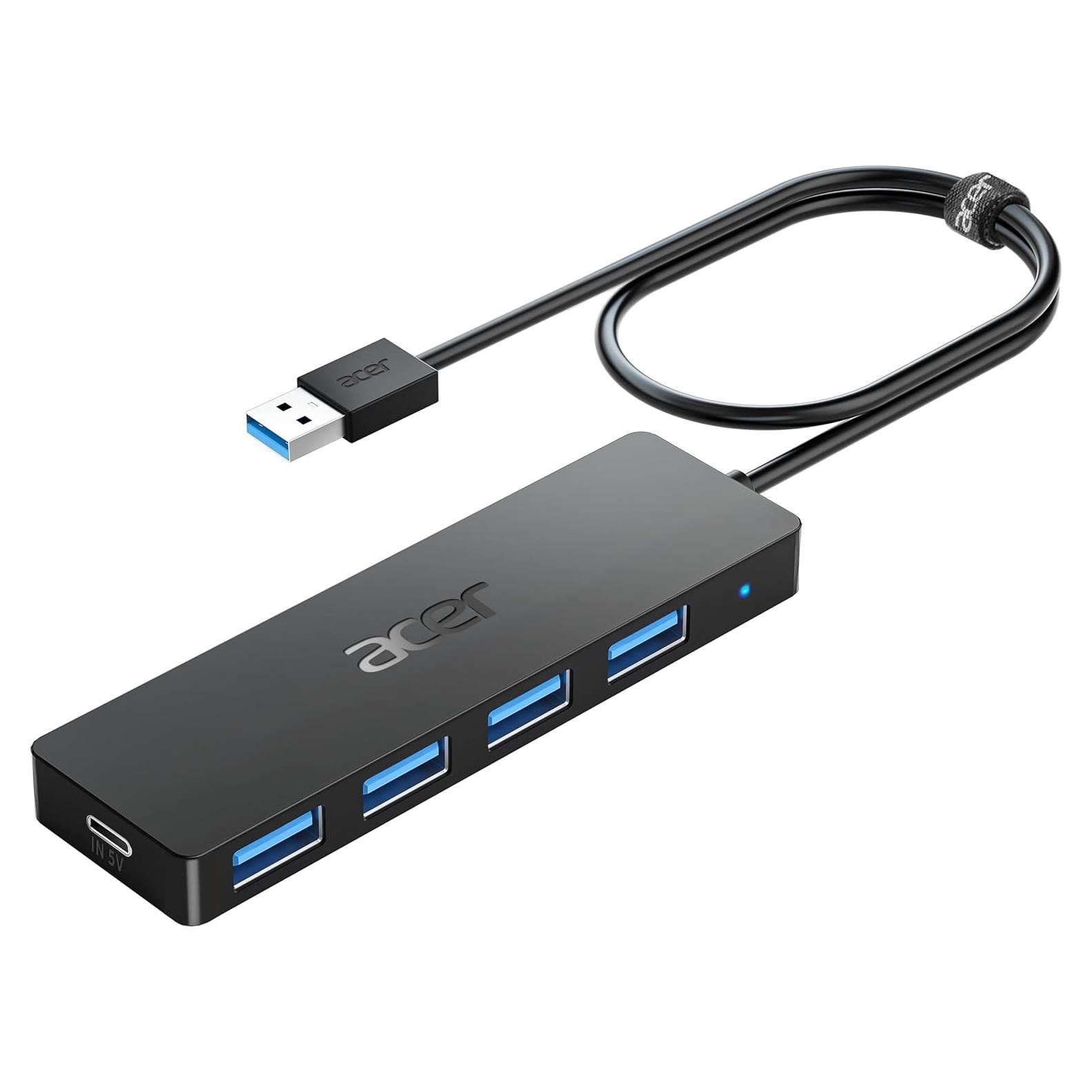Hub USB Acer 4 Puertos 3.0 con Alimentación Tipo C 0.61m