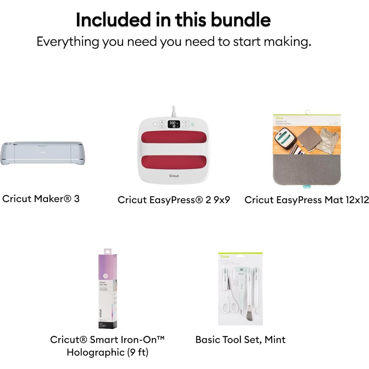 Cricut Maker 3 Paquete Completo con Prensa EasyPress 2 y Vinilo