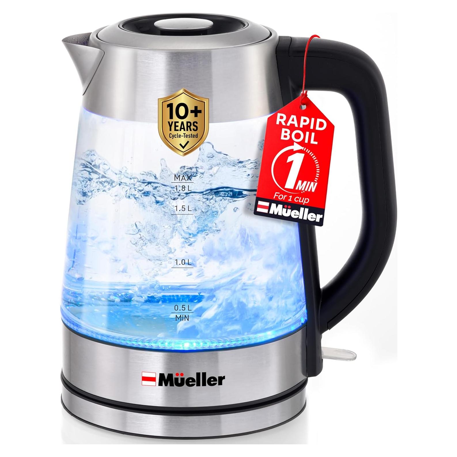 Hervidor Eléctrico Mueller MKX-777 1.8L Vidrio y Acero Inoxidable