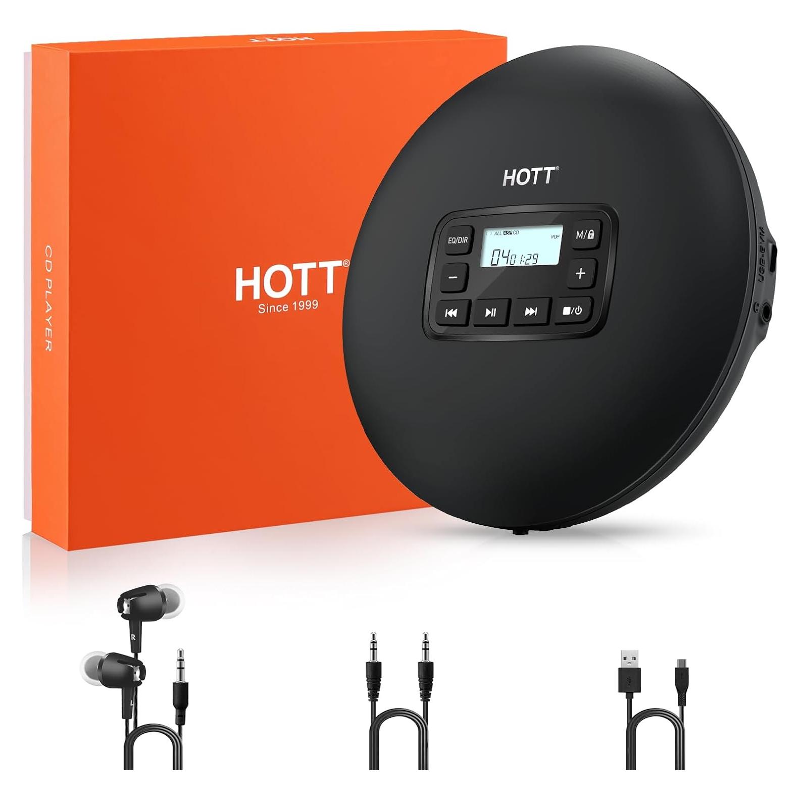 Reproductor de CD Portátil HOTT CD204 con Auriculares y AUX