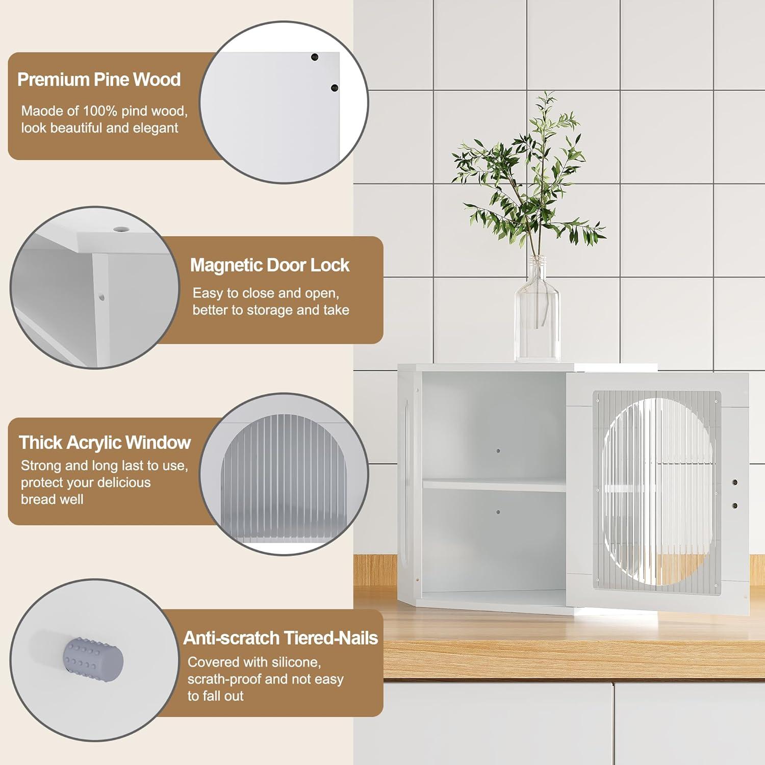 Caja de Pan Esquinera Minton de Madera Ajustable Blanca