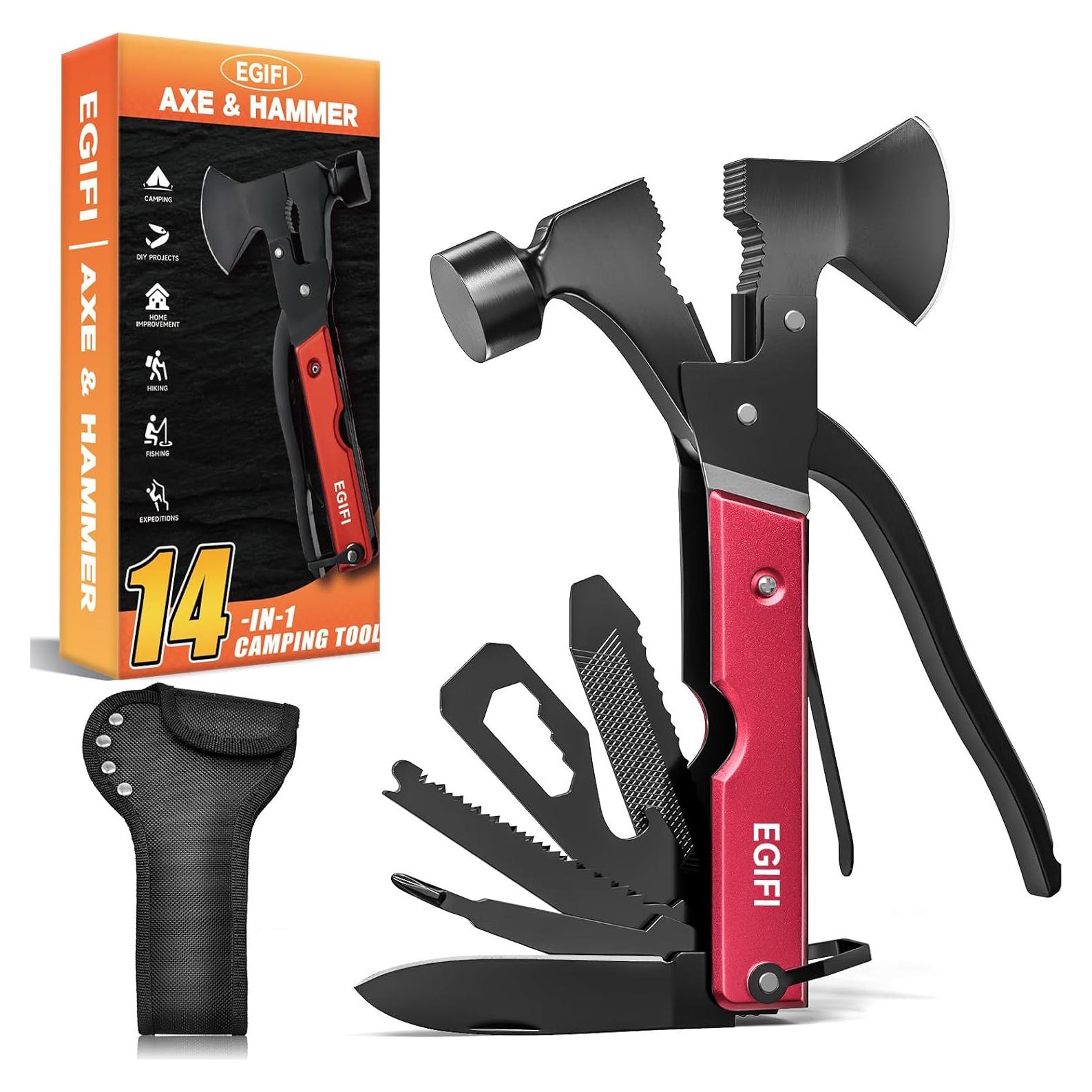 Hacha Multitool 14 en 1 EGIFI Roja para Camping y Supervivencia