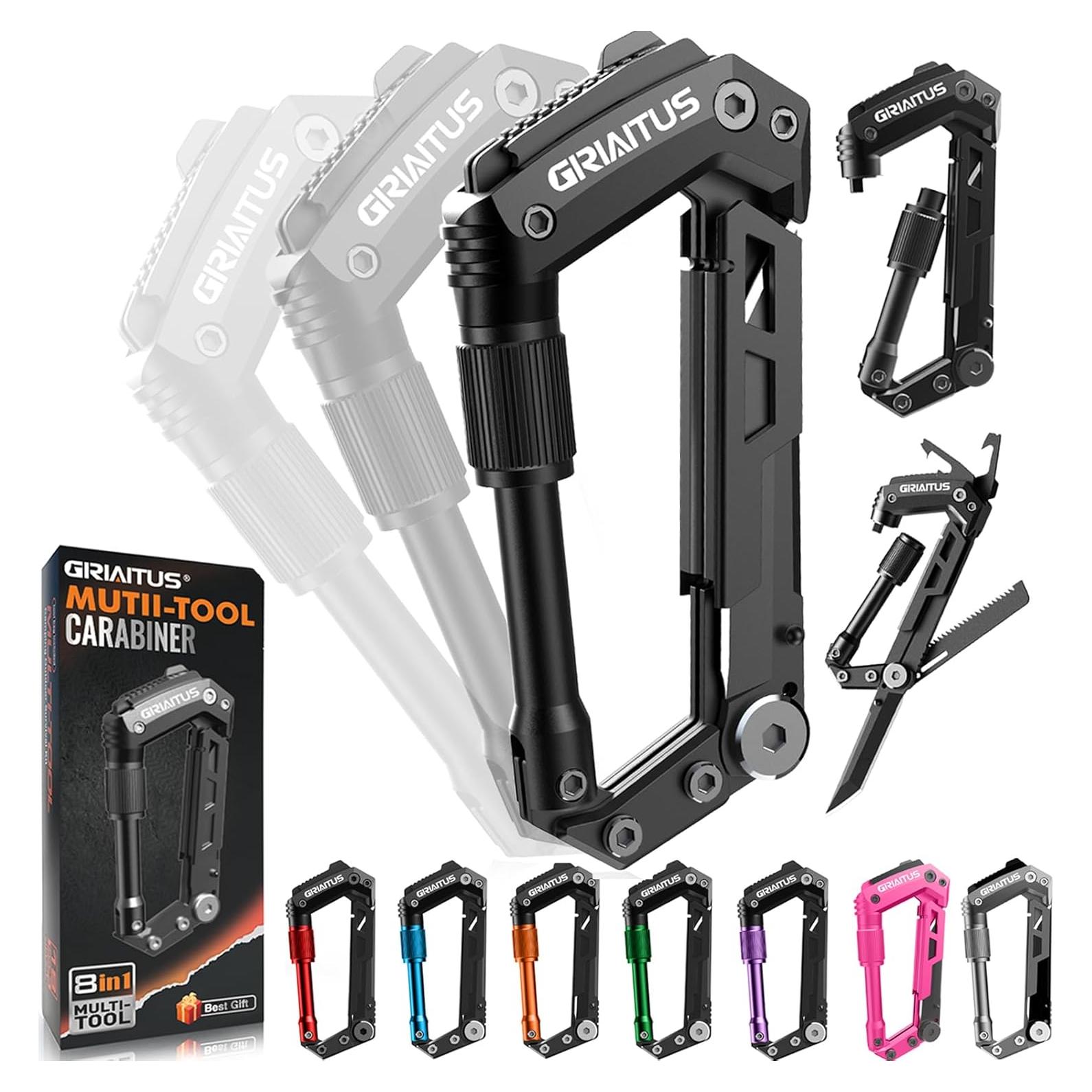 Carabiner Multitool GIRIAITUS 8-en-1 Negro para Camping