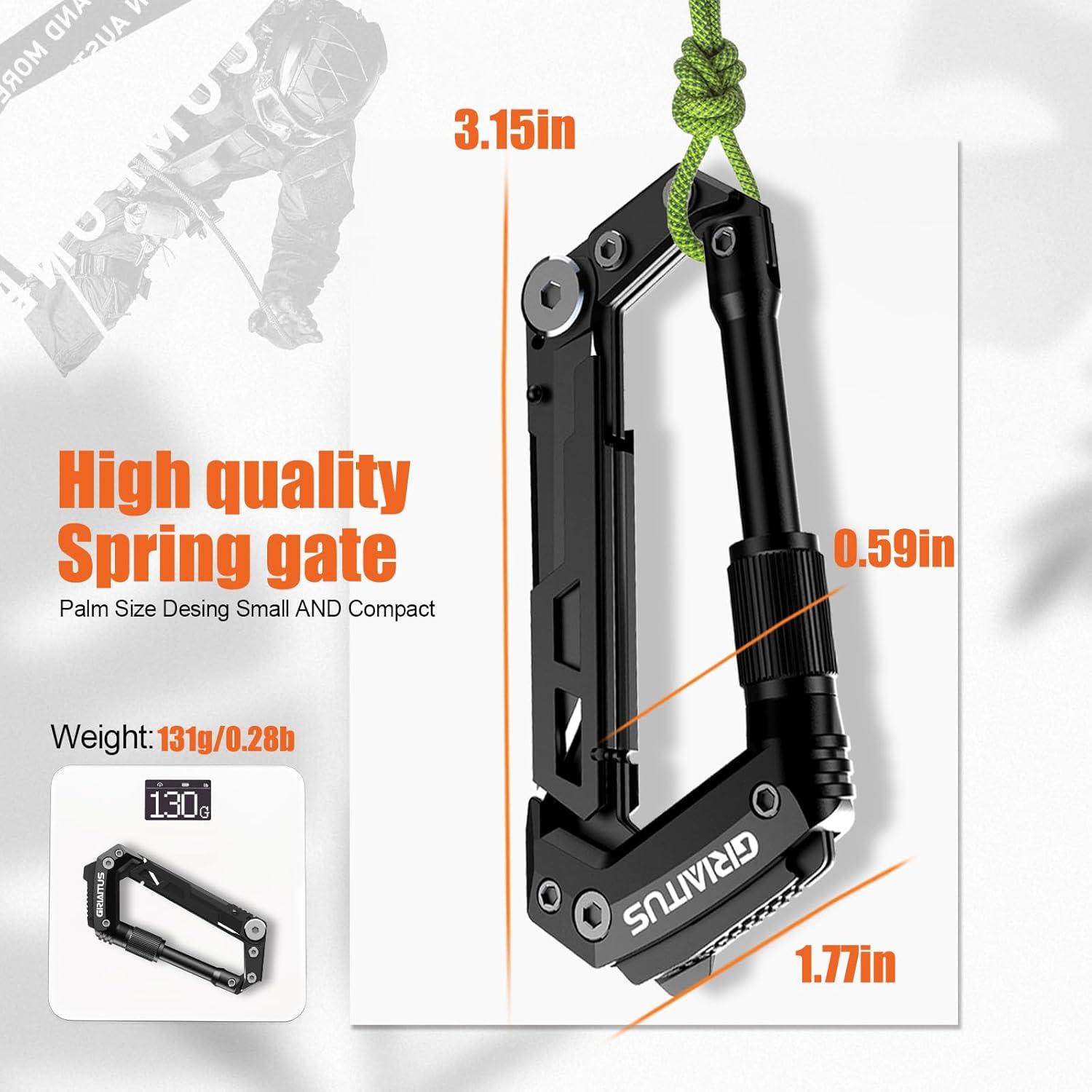 Carabiner Multitool GIRIAITUS 8-en-1 Negro para Camping