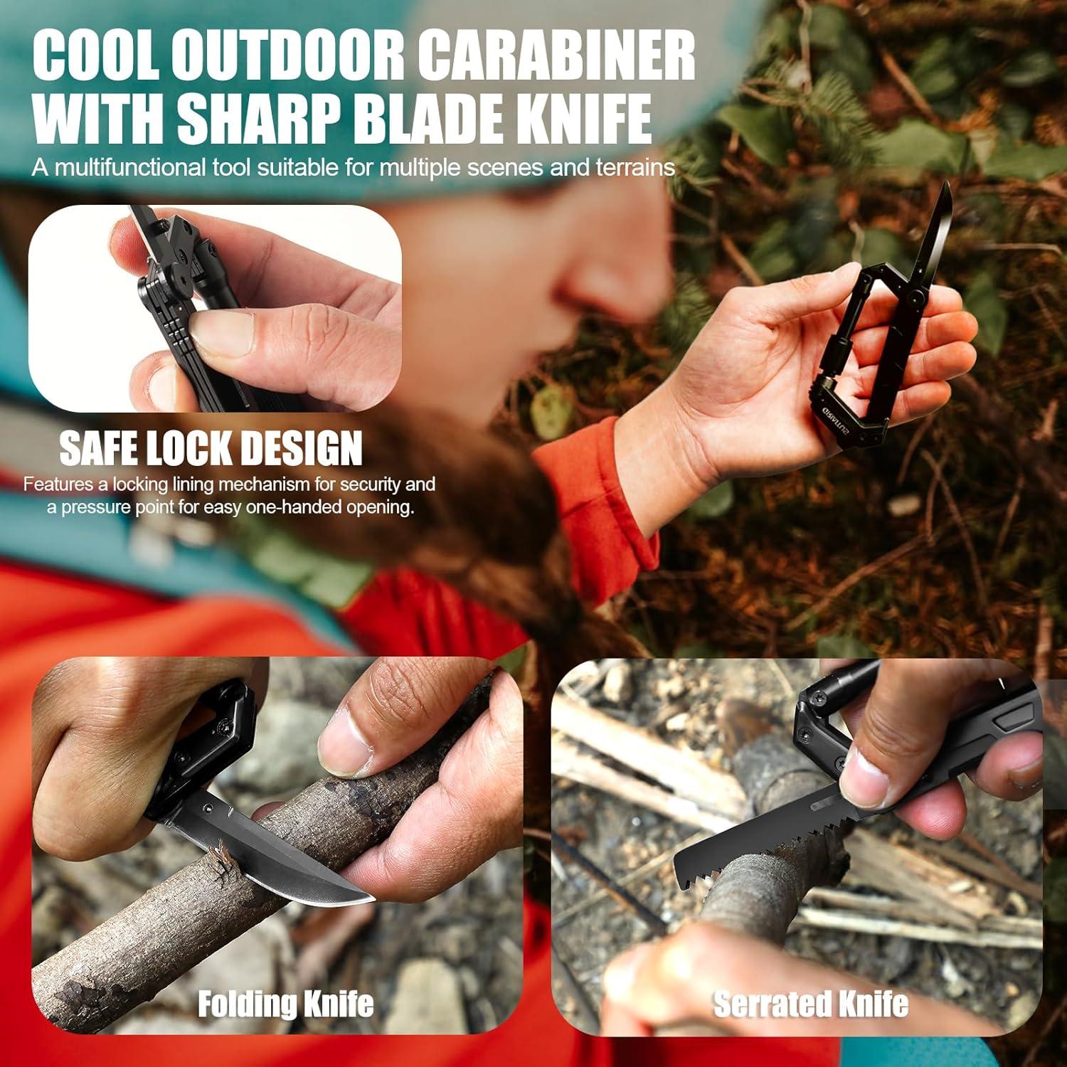 Carabiner Multitool GIRIAITUS 8-en-1 Negro para Camping