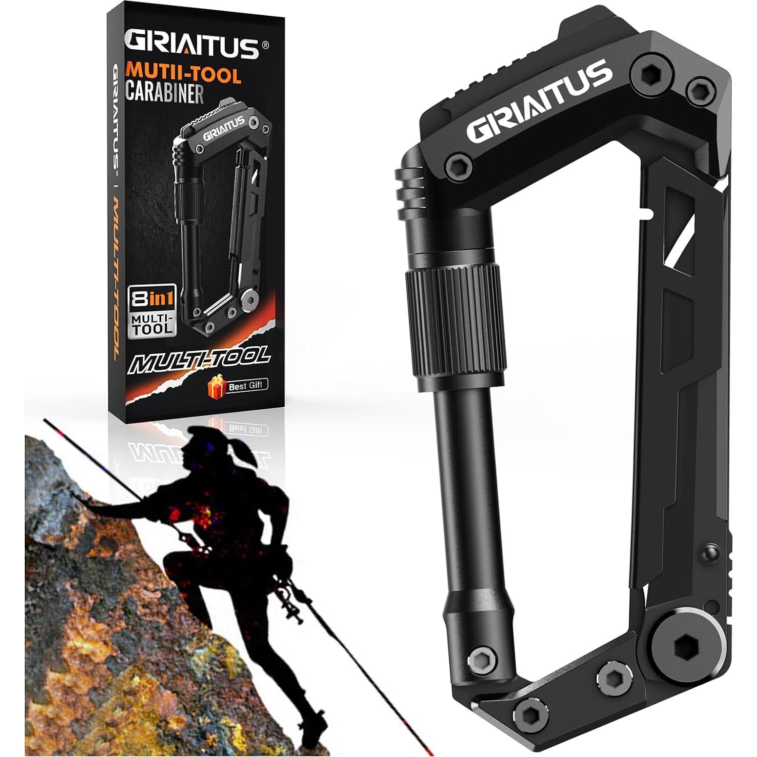 Carabiner Multitool GIRIAITUS 8-en-1 Negro para Camping