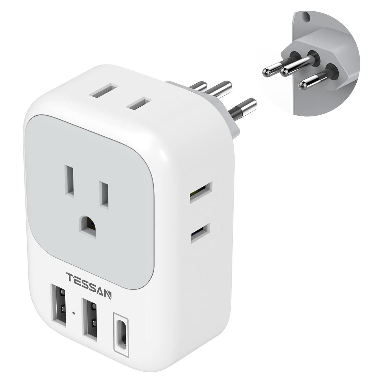Adaptador de corriente TESSAN tipo N a Brasil 7 en 1 USB