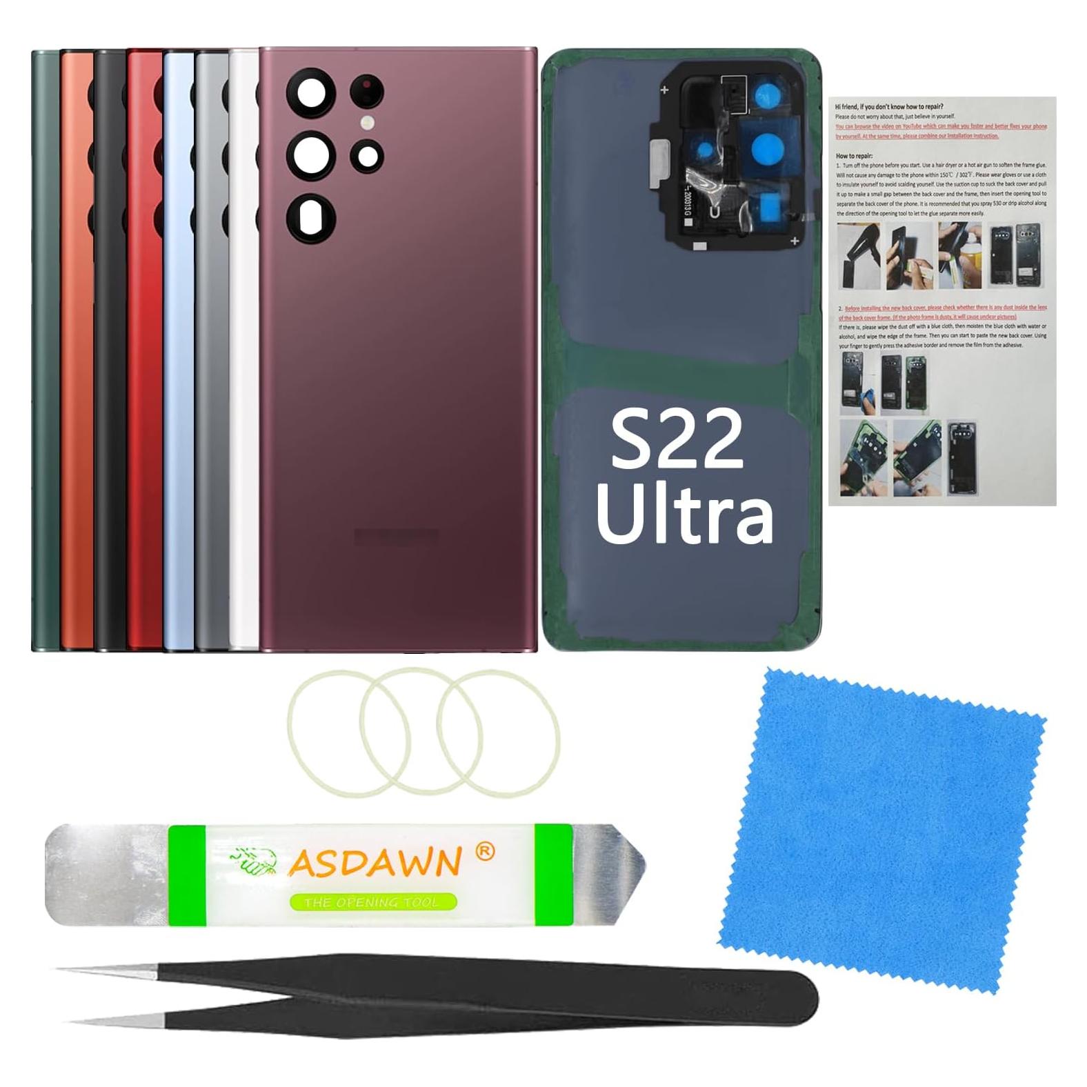 Cubierta de vidrio trasero ASDAWN para Galaxy S22 Ultra Burdeos