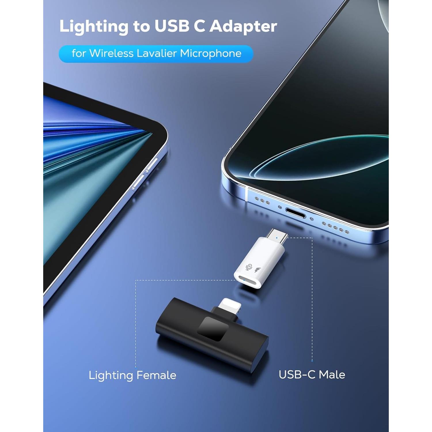 Adaptador Lightning a USB C MoKo para Micrófono Lavalier