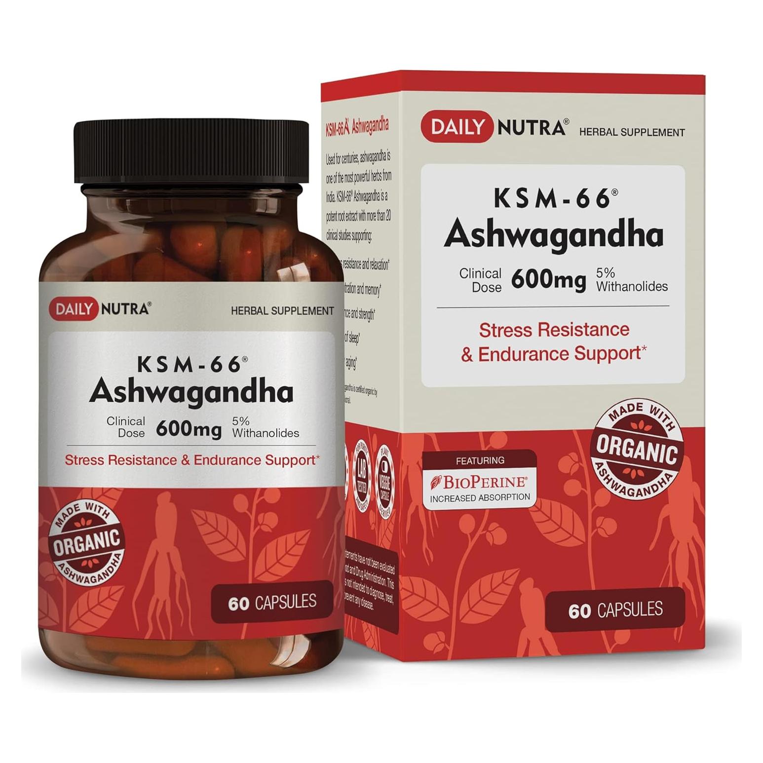 KSM-66 Ashwagandha 600mg DailyNutra - Suplemento Natural 60 Cápsulas