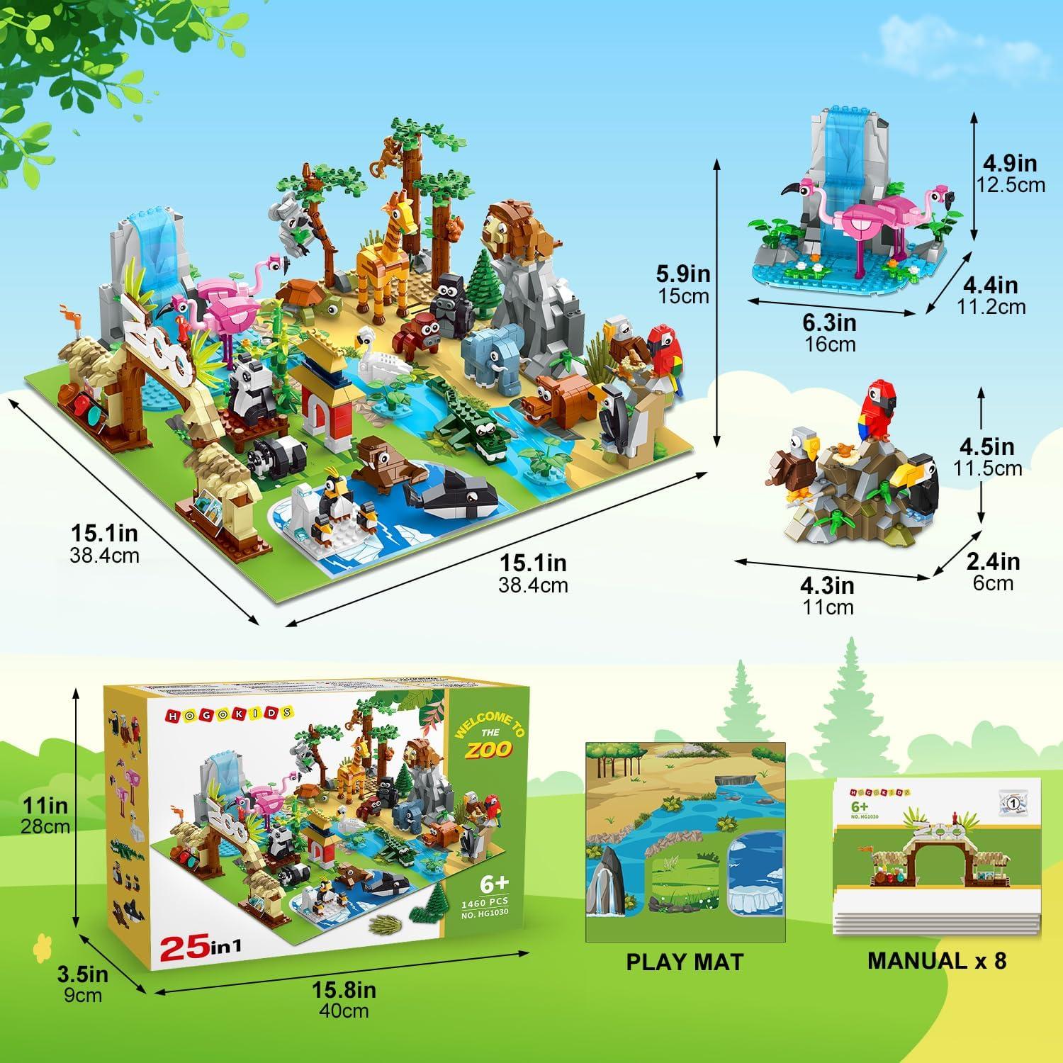 Set de Construcción HOGOKIDS Zoo 1460PCS con Alfombrilla 38.1cm