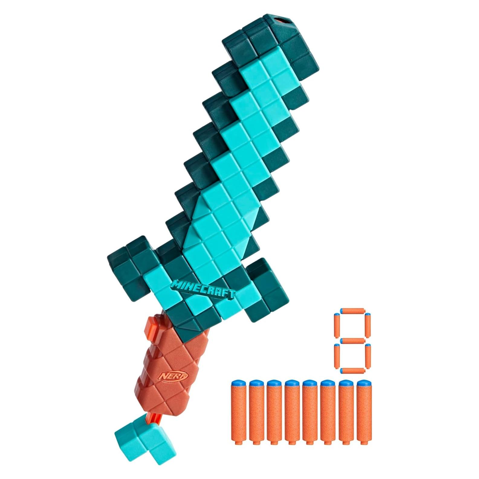 Blaster de Dardos Nerf Minecraft Espada Diamante 8 Dardos