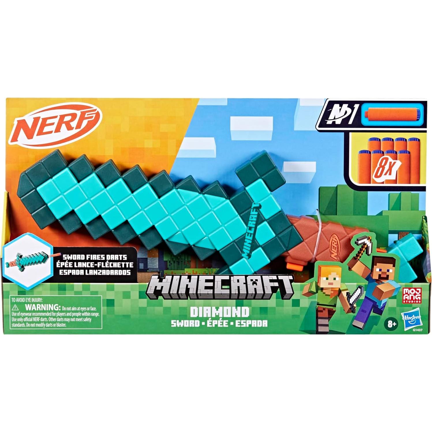 Blaster de Dardos Nerf Minecraft Espada Diamante 8 Dardos