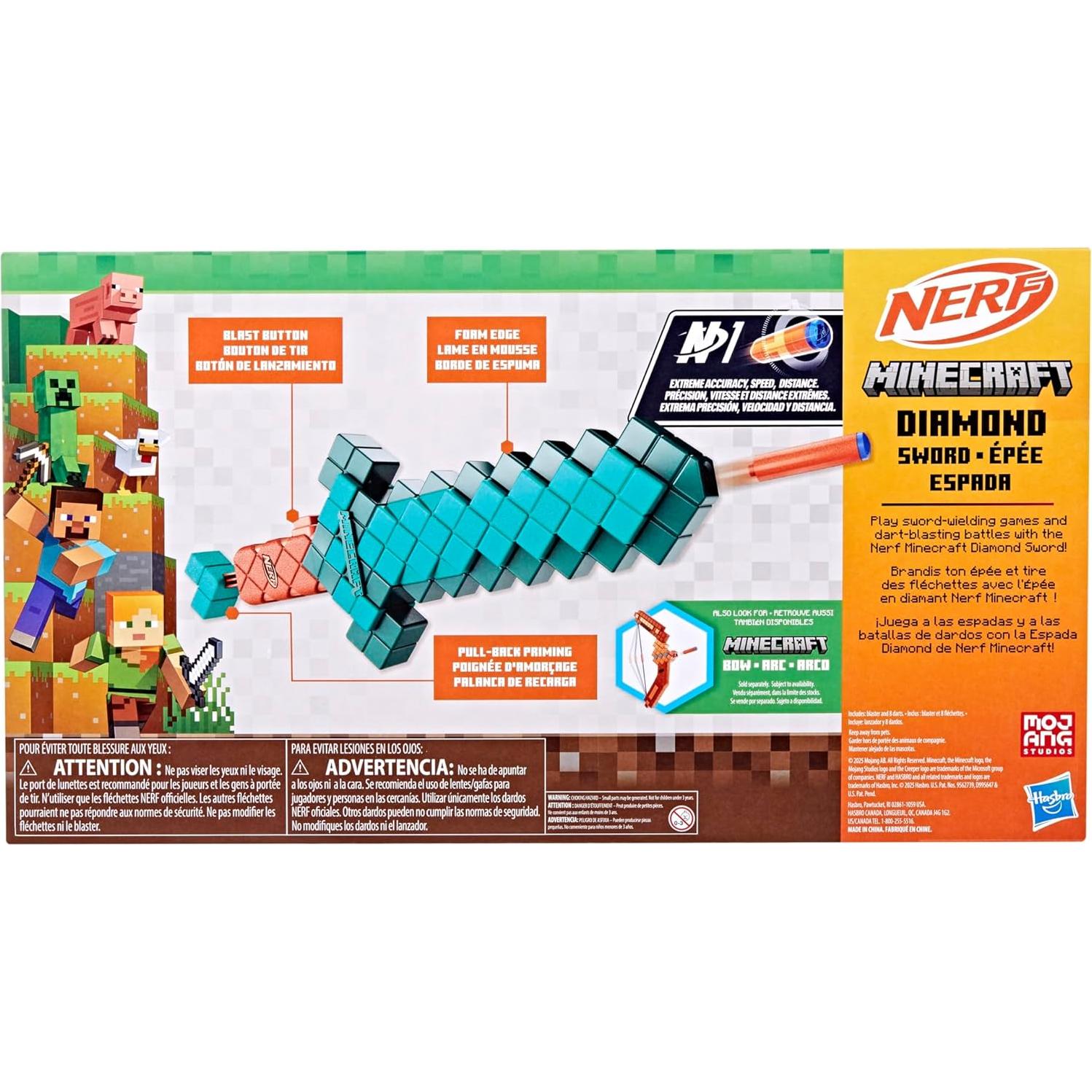 Blaster de Dardos Nerf Minecraft Espada Diamante 8 Dardos