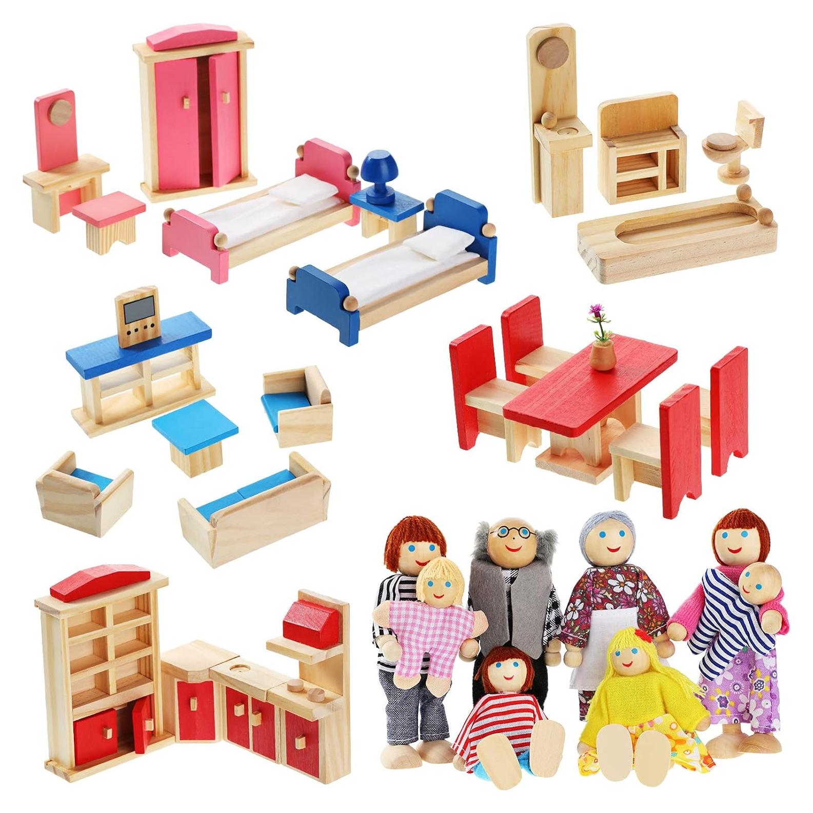 Conjunto de Muebles de Madera Sumind con 27 Piezas y 8 Figuras