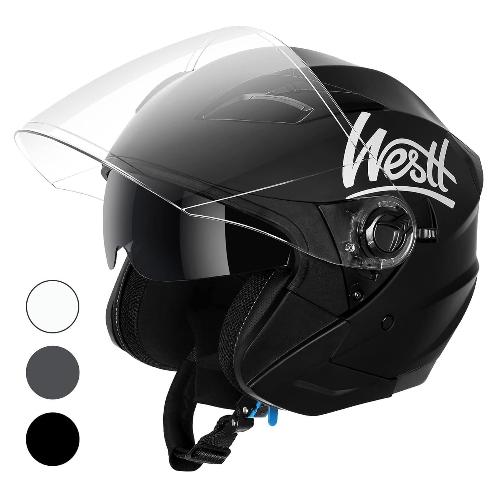Casco Abierto Westt Jet Negro Doble Visera Solar 3/4 S