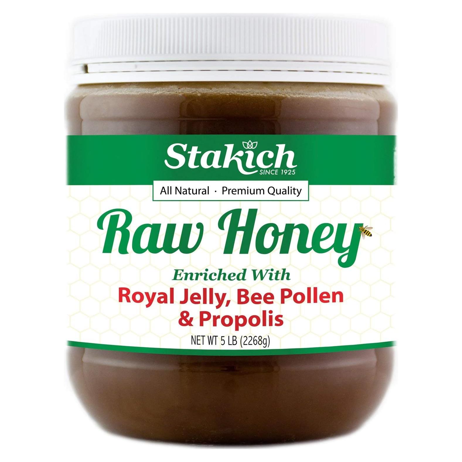 Miel Cruda Stakich 2.27 kg con Jalea Real y Polen de Abeja