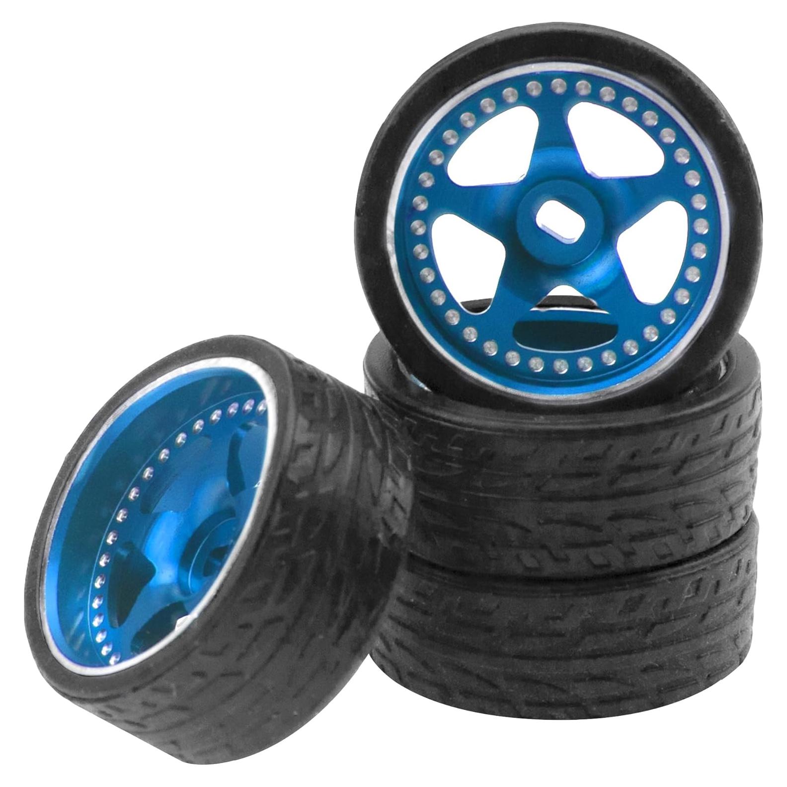 4 Ruedas y Neumáticos de Goma 1/28 ShareGoo para RC Azul