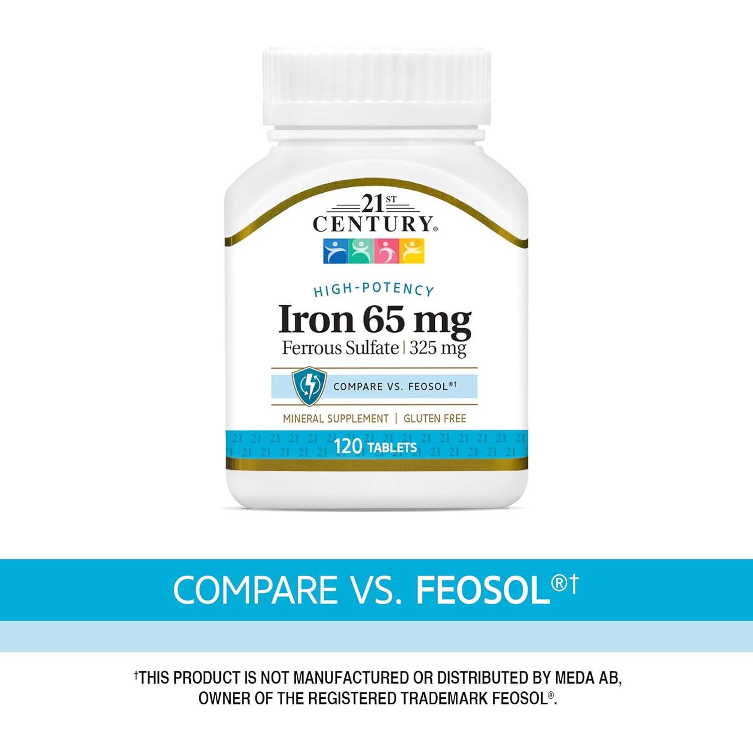 Tabletas de Sulfato Ferroso 65 mg 21st Century - 120 unidades