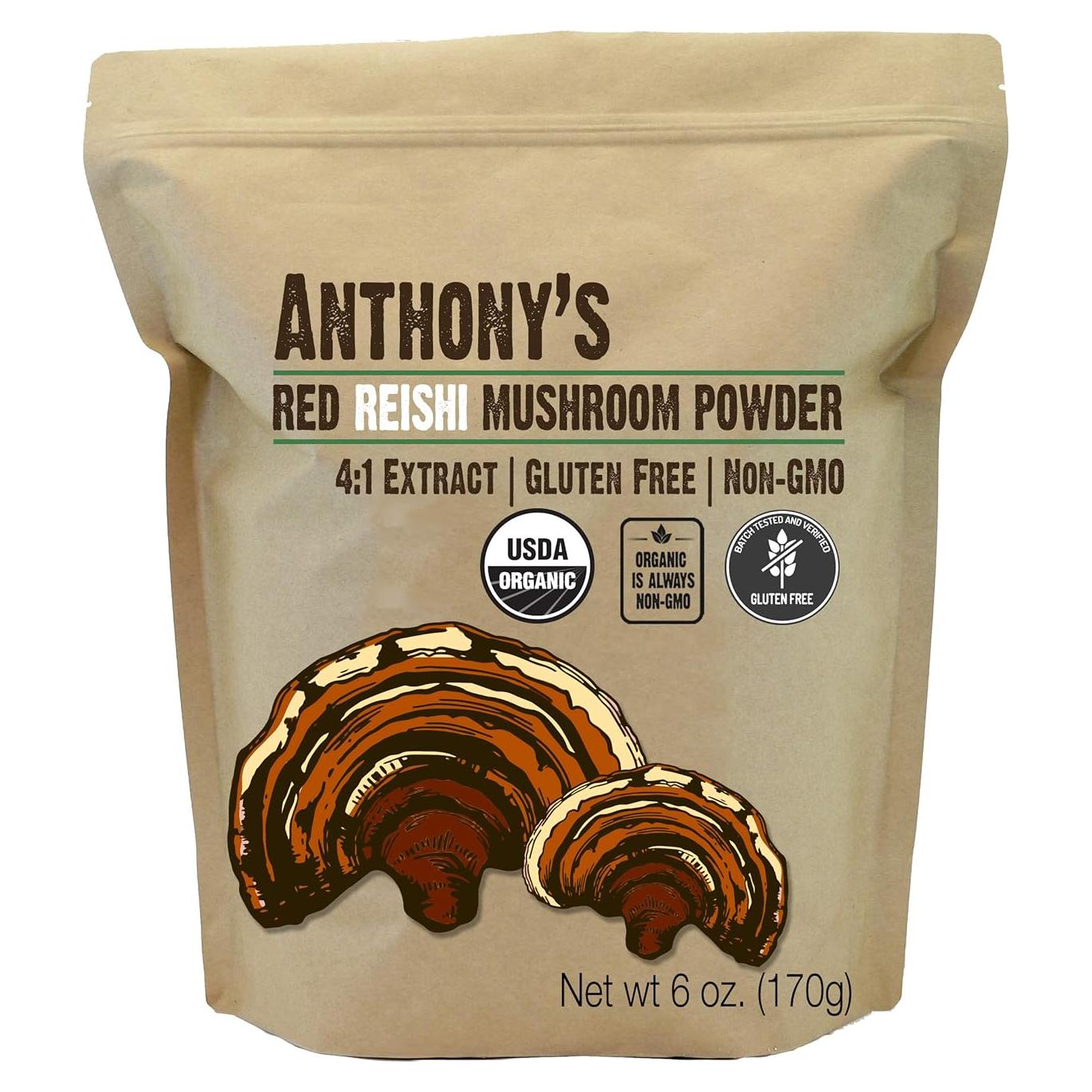 Extracto en polvo de hongo Reishi rojo orgánico Anthony 170 g