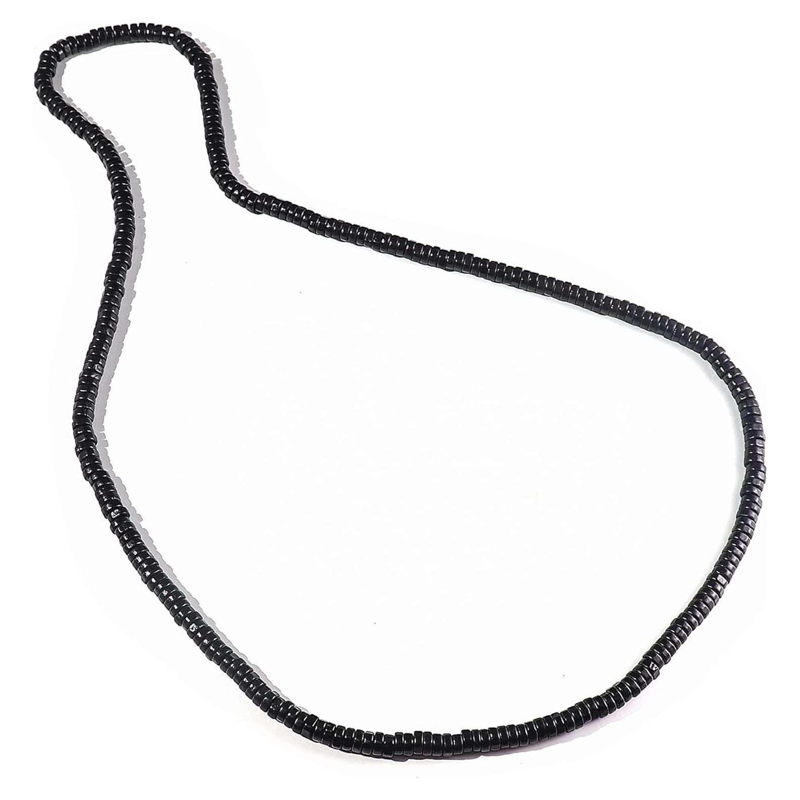 Collar de Madera Natural Colorful Bling 90 cm con Perlas Negras