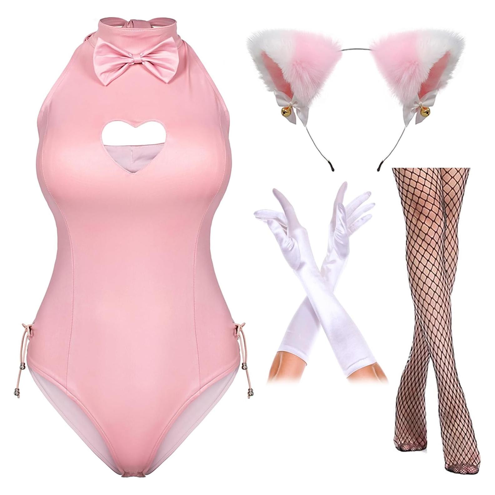 Disfraz de Conejita Rosa para Mujeres con Guantes y Orejas