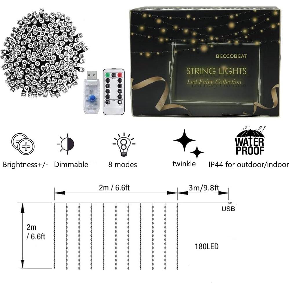 Luces de Cortina LED BECCOBEAT 2x2m Turquesa y Púrpura