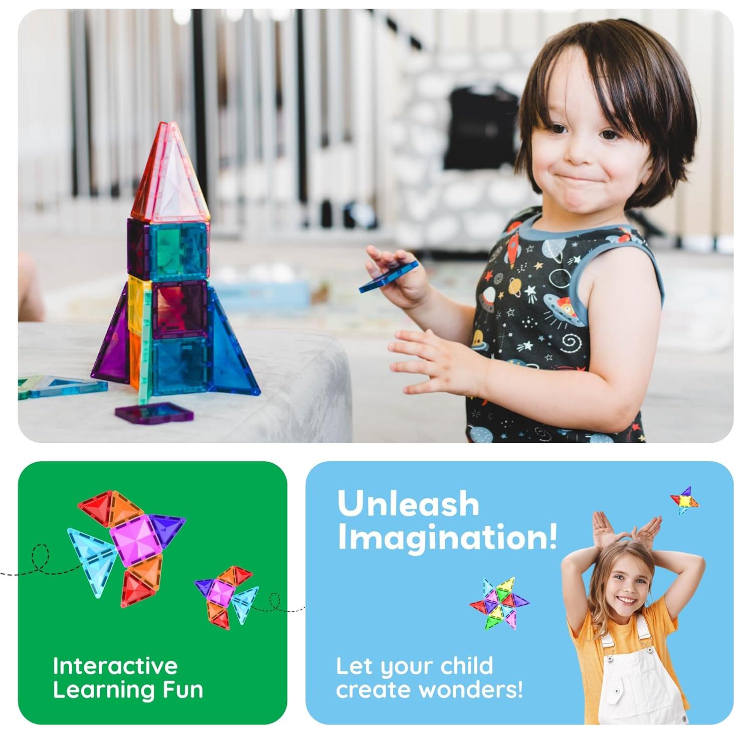 PicassoTiles 60 Piezas Azulejos Magnéticos Portátiles Juguete STEM