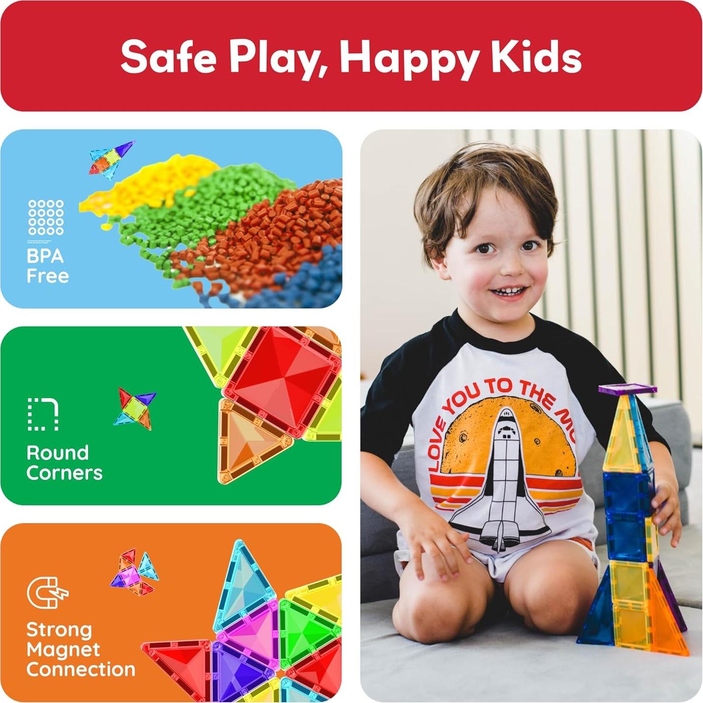 PicassoTiles 60 Piezas Azulejos Magnéticos Portátiles Juguete STEM