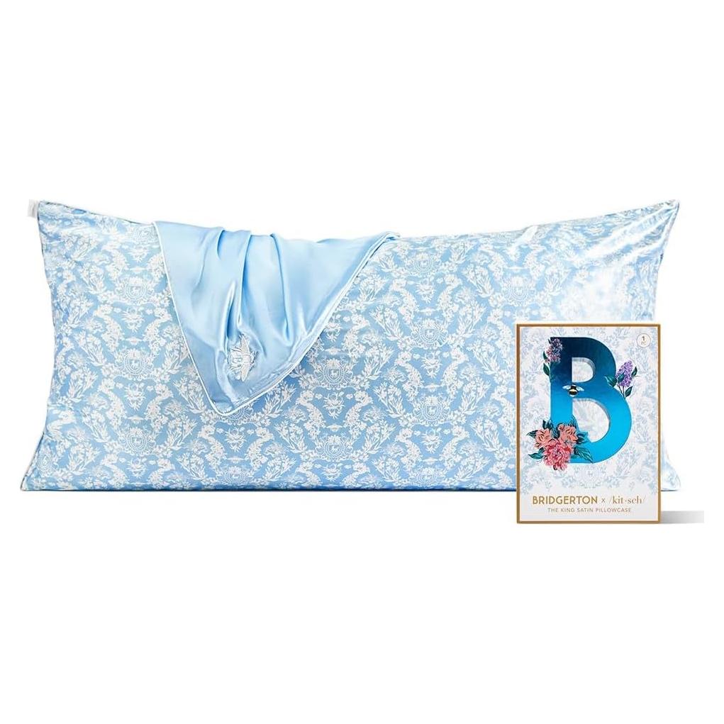 Funda de Almohada Satén Kitsch King Bridgerton Azul Floral
