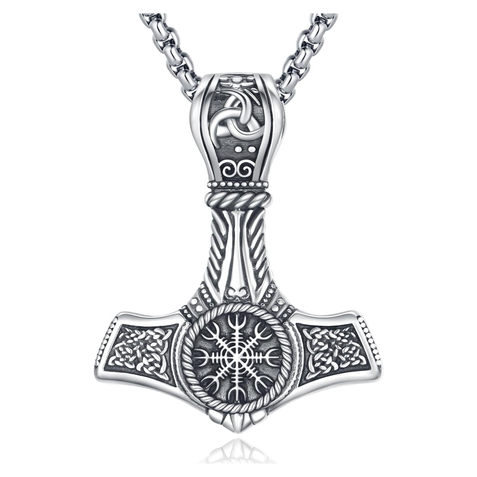 Collar Martillo de Thor 925 Plata Esterlina Mjolnir 22"+2"
