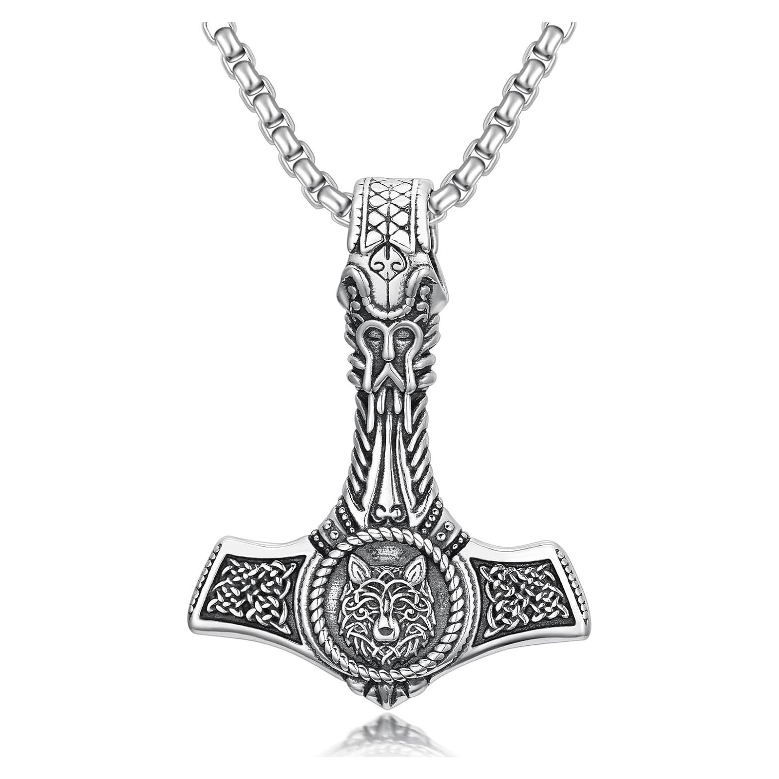 Collar Martillo de Thor PROESS Plata Esterlina Lobo 55.88cm