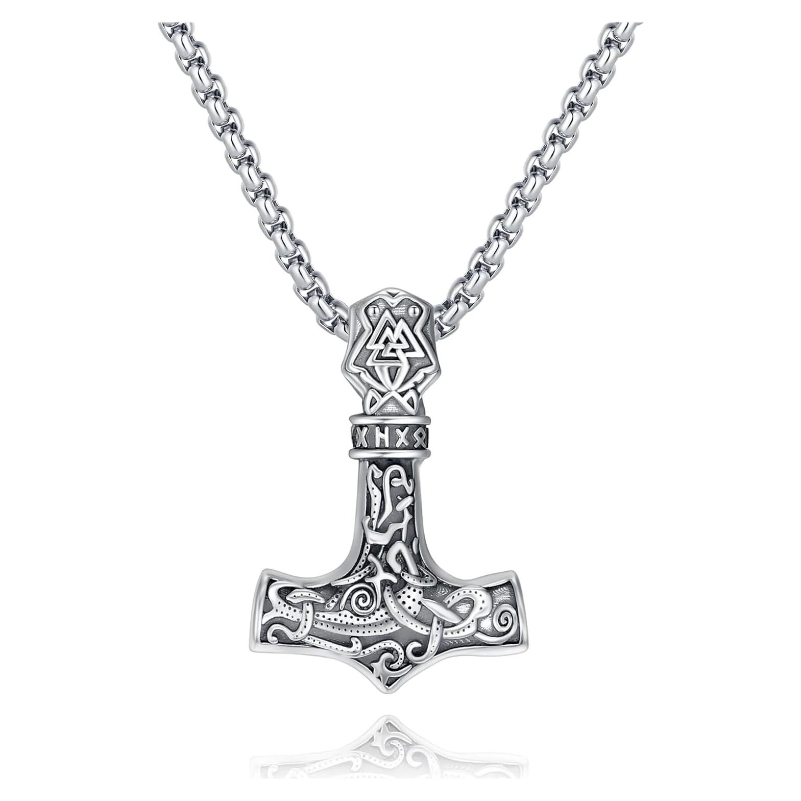 Collar Vikingo de Plata Esterlina 925 con Martillo de Thor