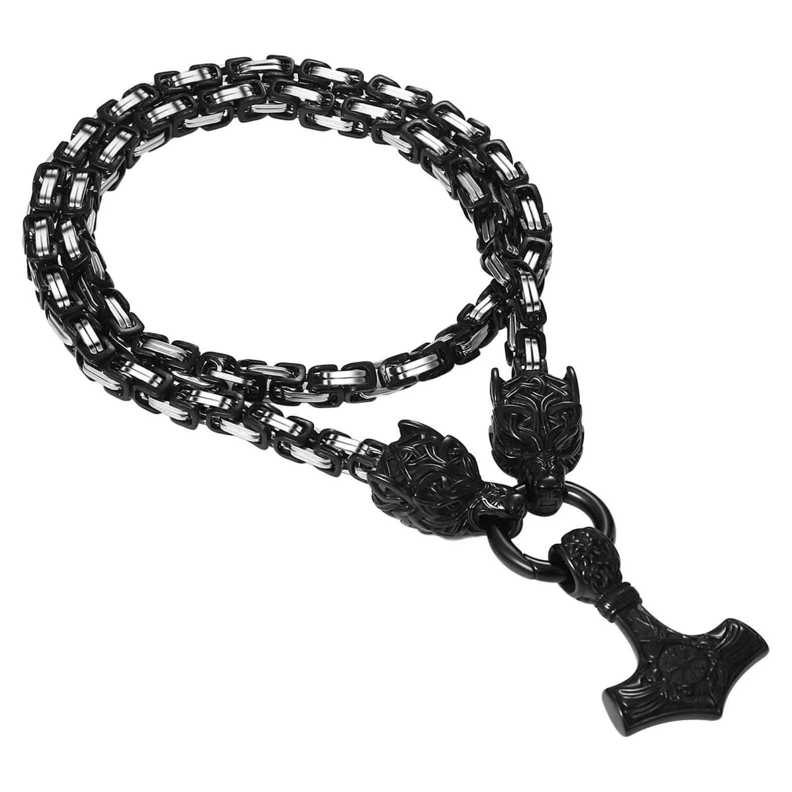 Collar Vikingos OIDEA Martillo de Thor con Cabeza de Lobo 61cm
