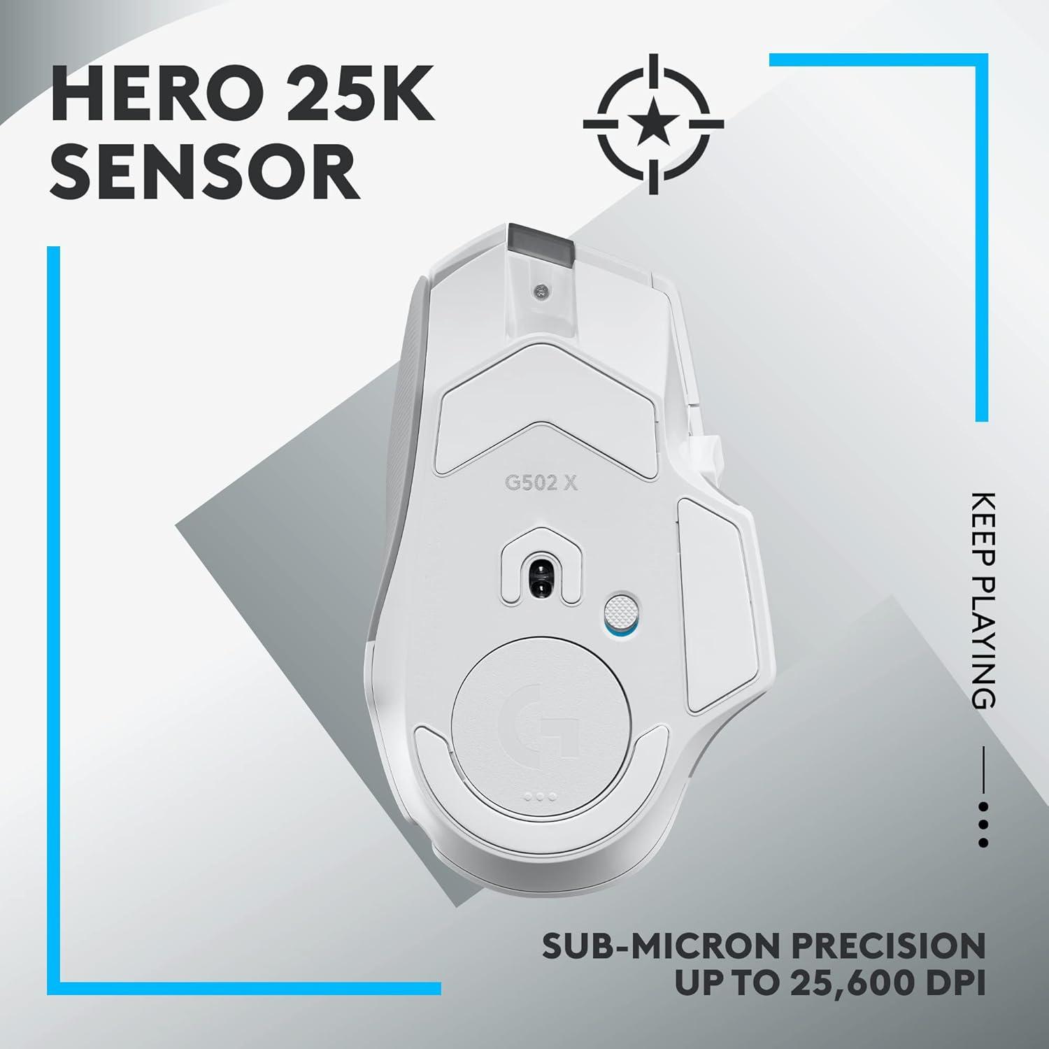 Logitech G502 X LIGHTSPEED Ratón Inalámbrico Blanco - HERO 25K