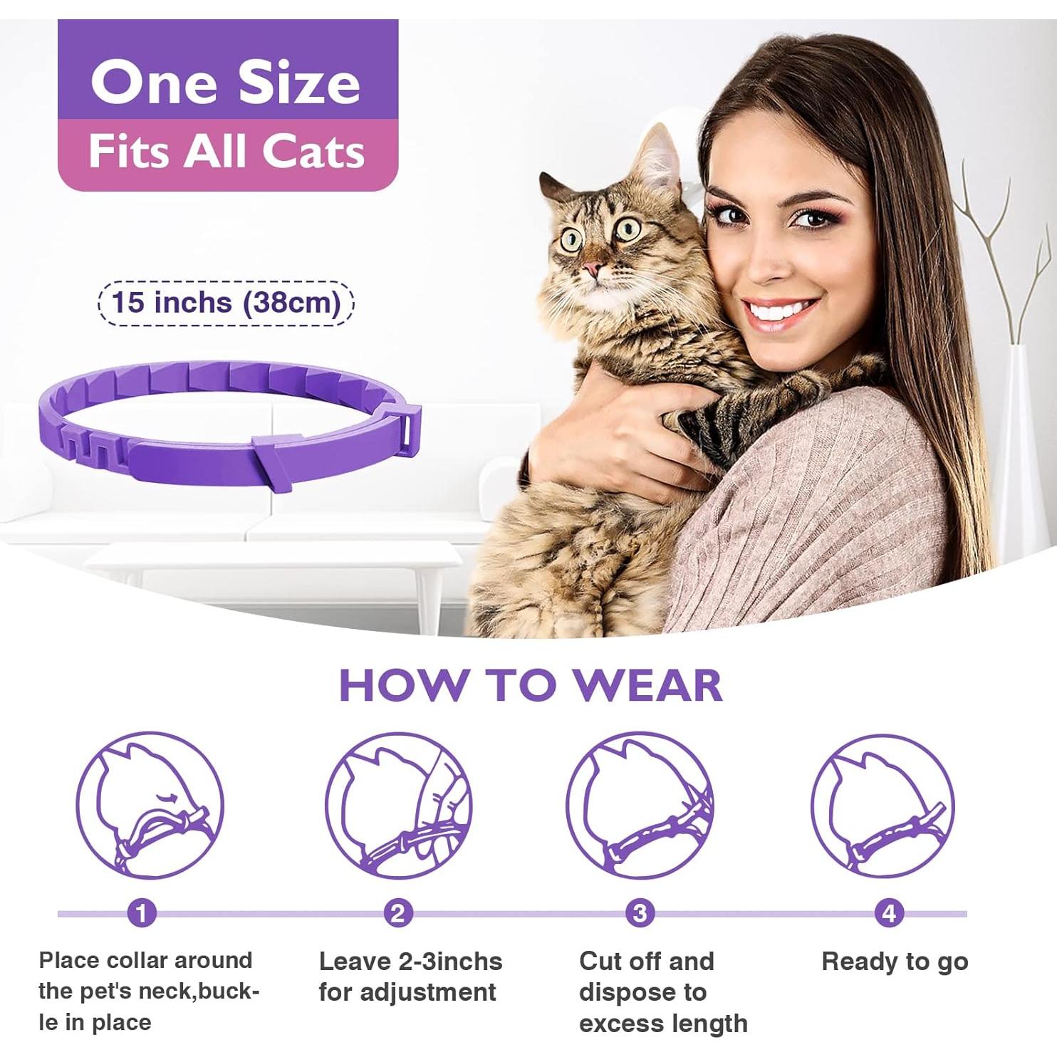 Paquete de 3 Collares Calmantes para Gatos Tcllka - Ajustables 38 cm