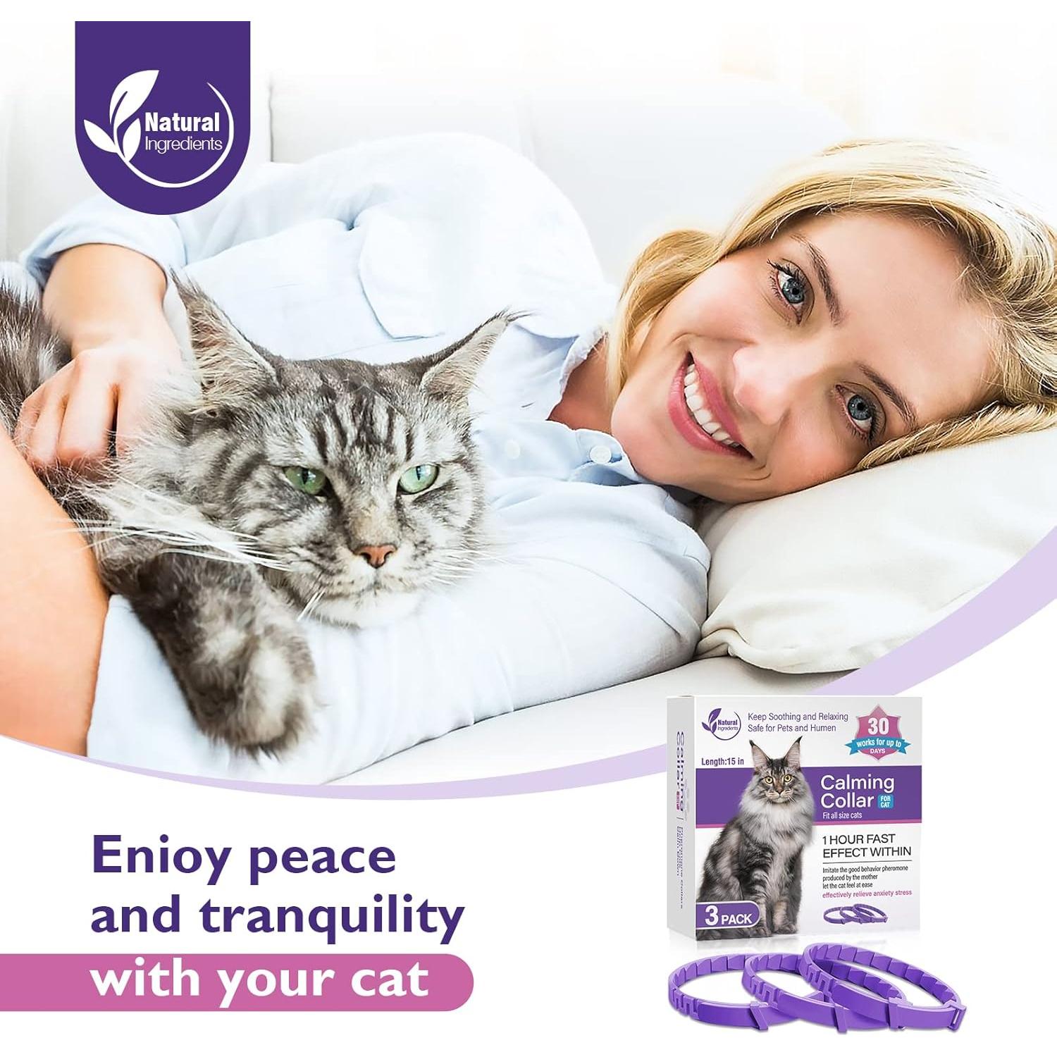 Paquete de 3 Collares Calmantes para Gatos Tcllka - Ajustables 38 cm