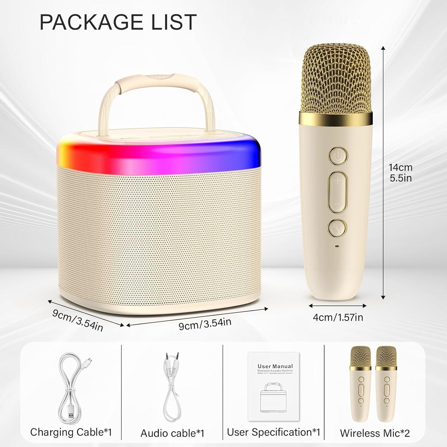 Mini máquina de karaoke HWWR con 2 micrófonos y luces