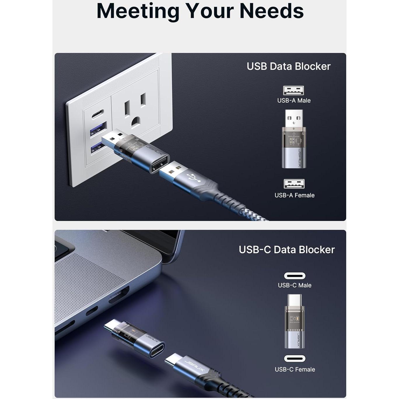 Bloqueador de Datos USB JSAUX Paquete de 4 Carga Segura