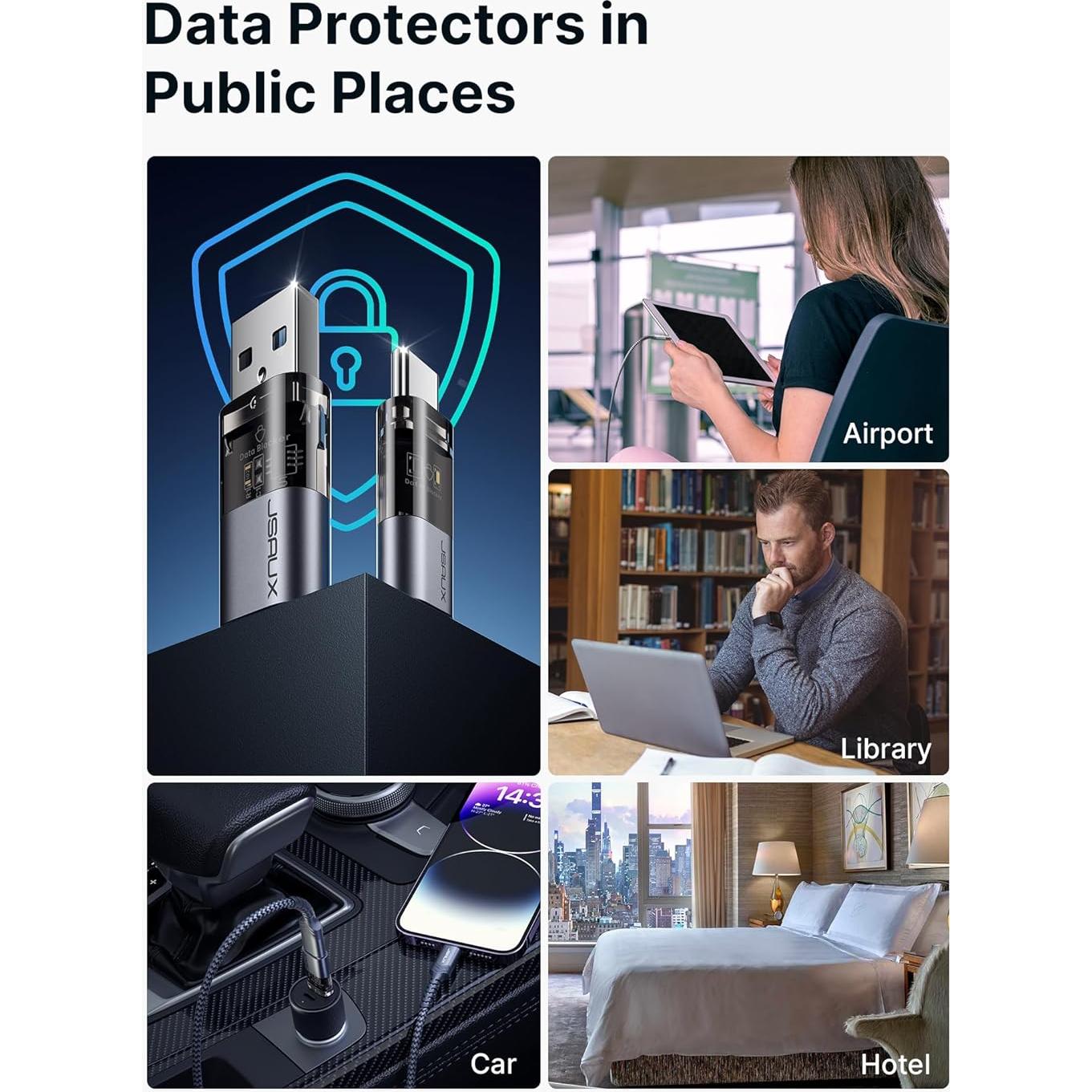 Bloqueador de Datos USB JSAUX Paquete de 4 Carga Segura