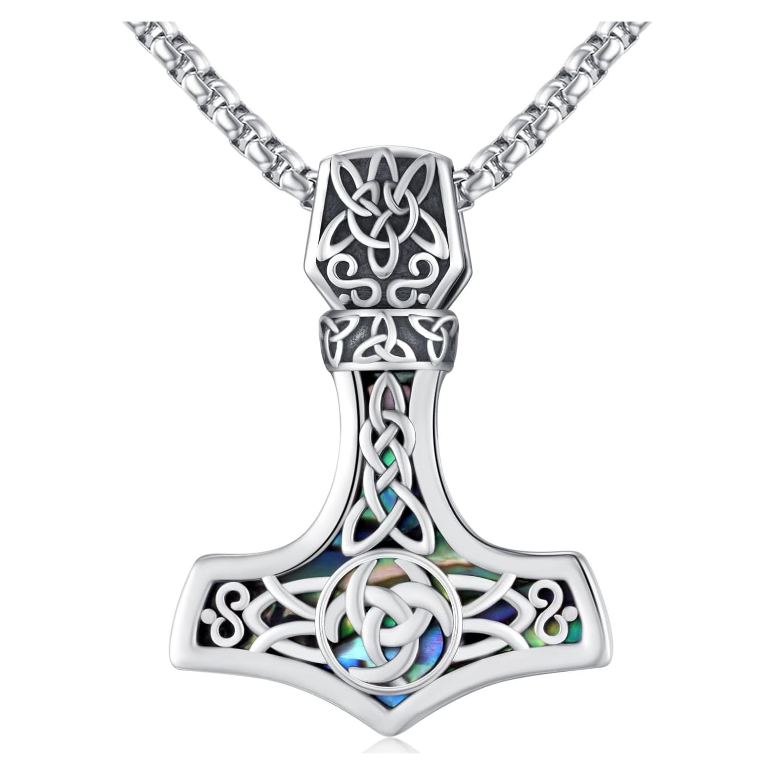 Collar Martillo de Thor Vikingo 925 Plata Esterlina con Cadena 55.88 cm