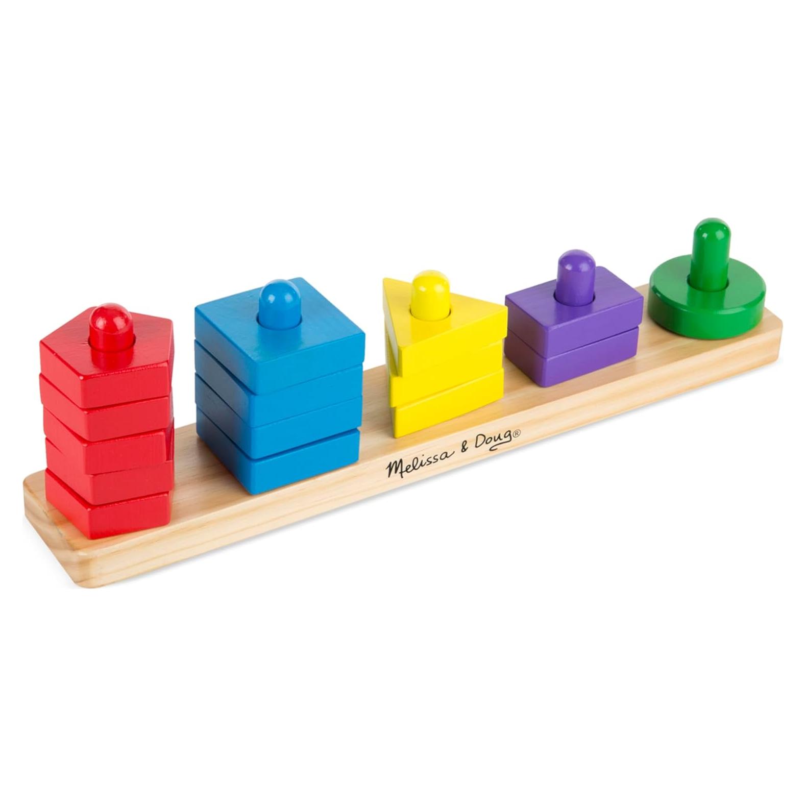 Tablero de Apilar y Clasificar Melissa & Doug - Juguete Educativo de Madera 15 Piezas