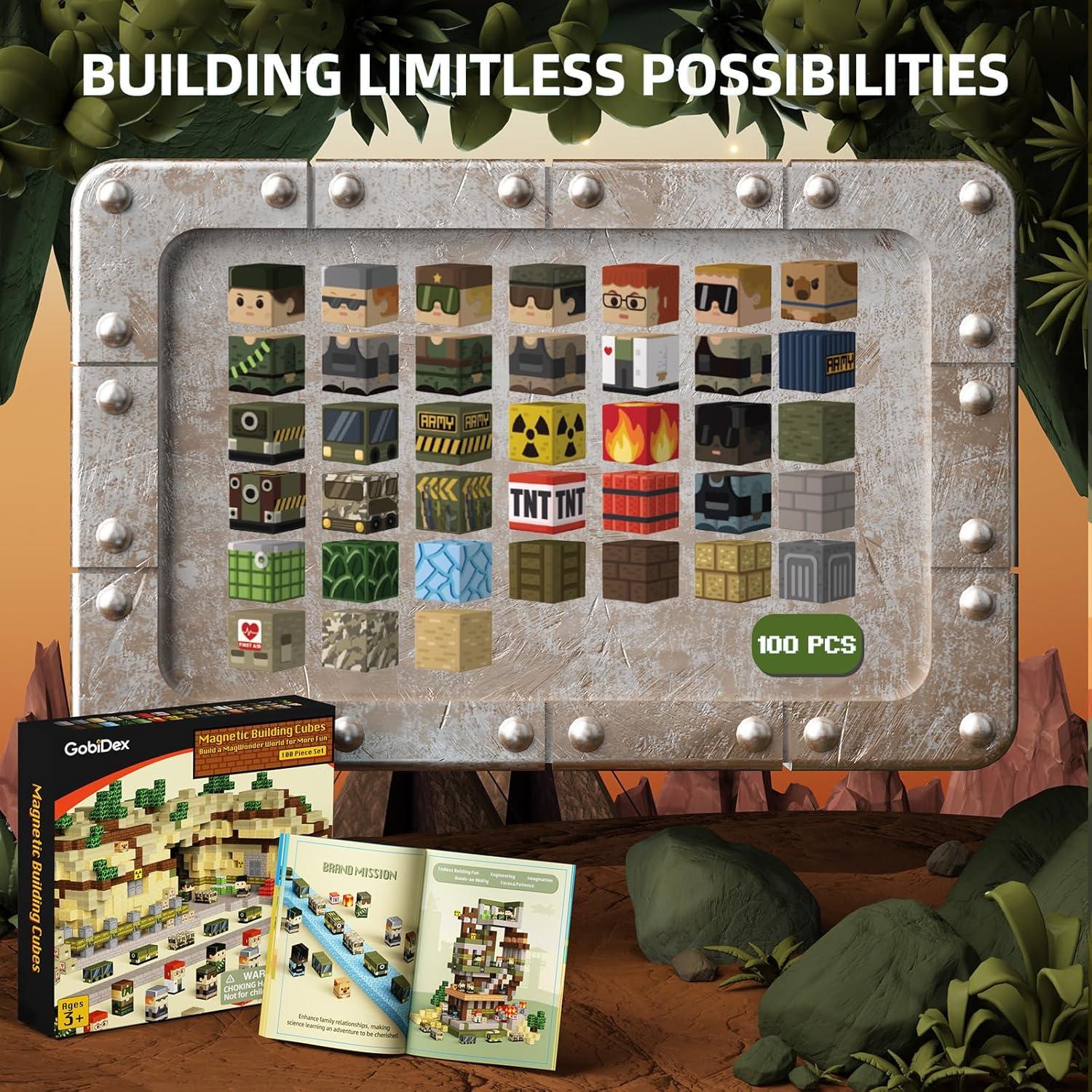 Bloques Magnéticos de Construcción GobiDex 100PCS Ejército 2.54cm