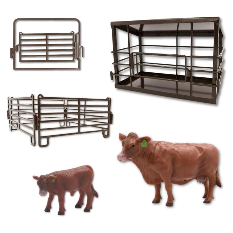 Colección Granja Little Buster - Establo Metal con Vaca y Ternero Red Angus